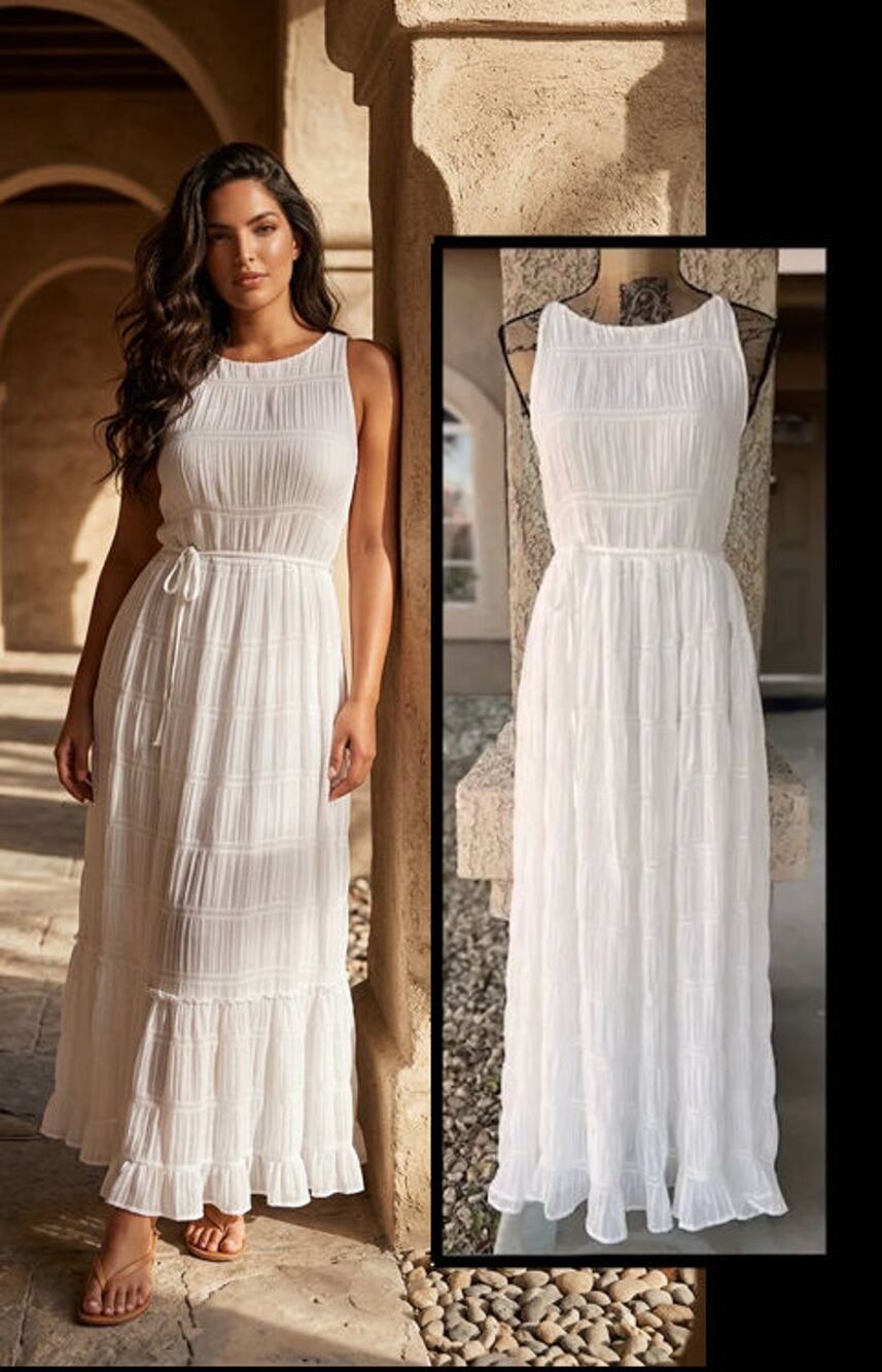 Petal & Pup Belted Ema Shirred and Textured Maxi A-Line Dress Size 8